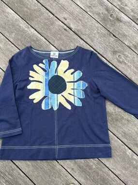 Steven Ross navy blue sunflower appliqué sweatshirt